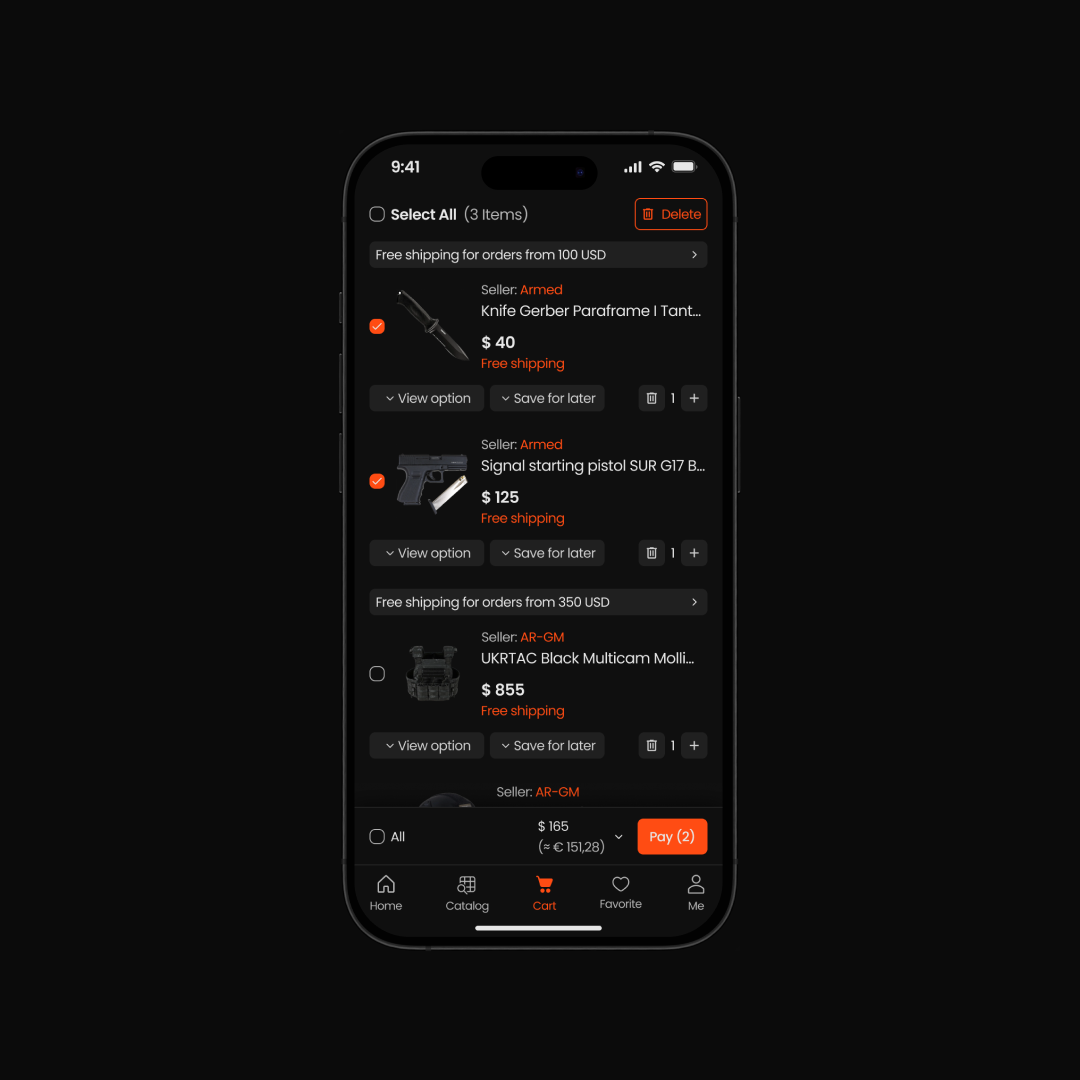 Cart - Online Store Dark and White Theme military shop mobile app online shop online store ui web store