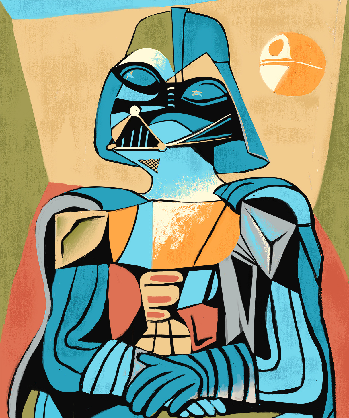 the art lord bold colorful humorous illustration picasso style portrait sci fi parody