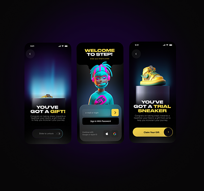 Concept for STEP app clean crypto design fitness illustration interface mobile design nft ui ux web3.0