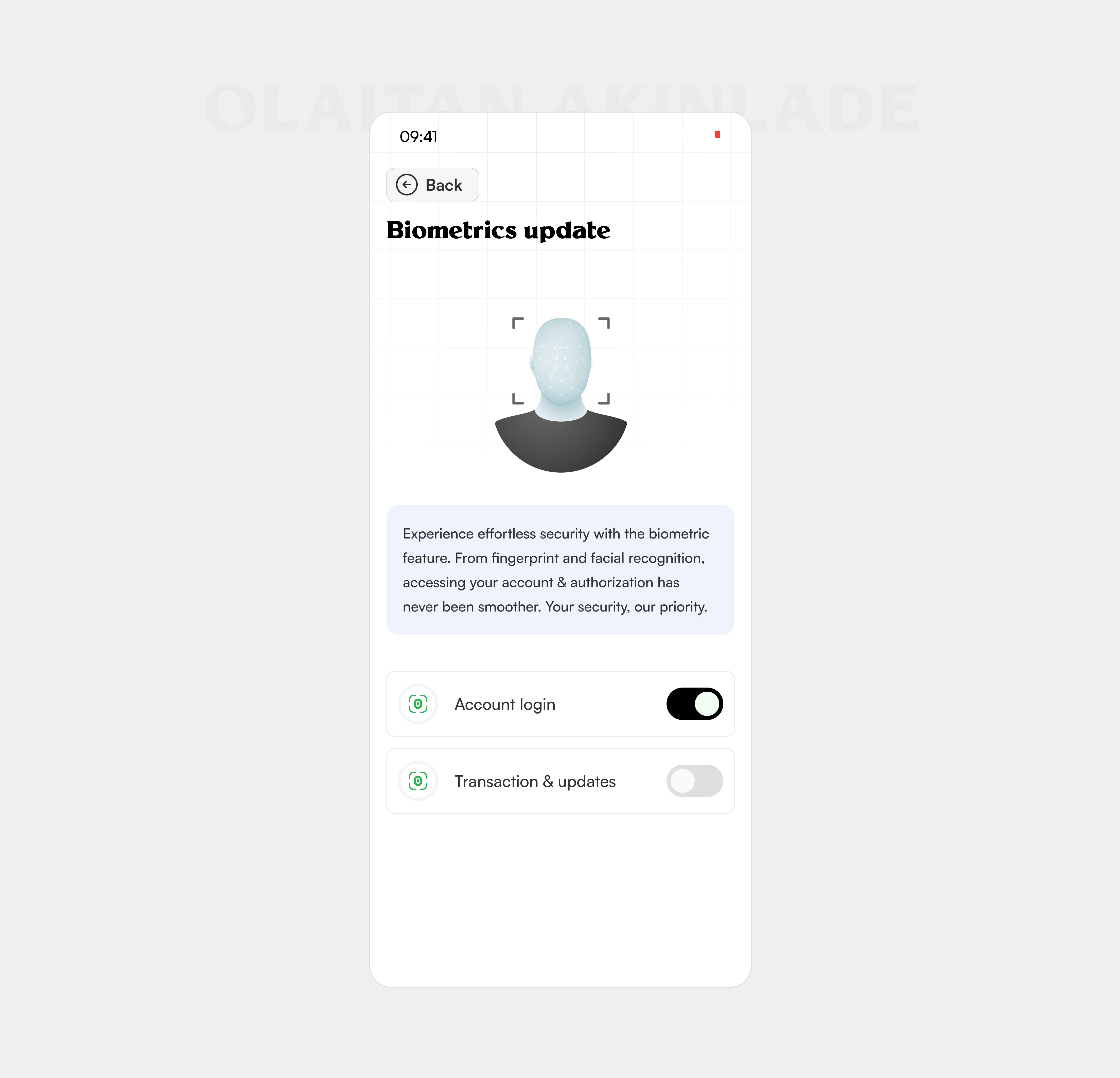 A biometrics update feature design. design product design ui ux