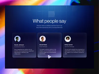 Testimonial - Exploration desktop exploration glass gradient graphic design layout line people review say section testimonial user interface