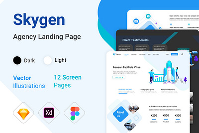 Skygen - Agency Landing Page adobe xd clean design figma homepage illustration marketing single page sketch sketch app skygen agency landing page ui ui template ux