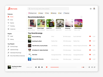 Bernada - Music Player computer music music app music player ui uiux design user experience design user interface design ux website