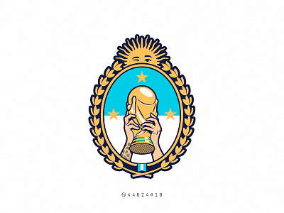 44B24#10 argentina badge champion coat of arms design fifa flag football illustration logo mayo messi retro shield soccer sticker sun vintage world cup