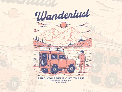 Vintage Wanderlust Overland Enjoying Coffee T-Shirt Design design graphic design illustration logo mountain nature vector