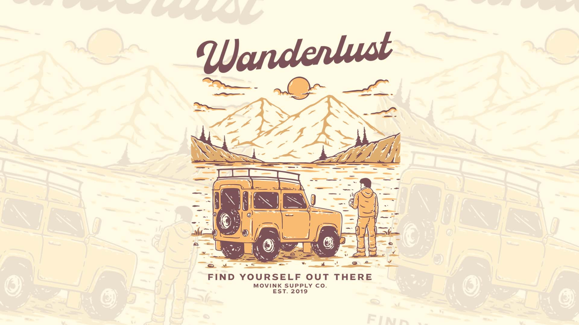 Vintage Wanderlust Overland Enjoying Coffee TShirt Design by Movink