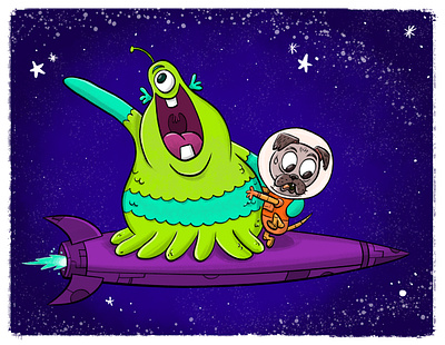 Space Friends cartoon character design illustration