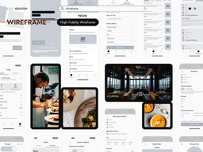 Restaurant Reservation App, Wireframe booking case study challange daily daily ui dailyui design design thinking google case study google ux design high fidelity mobile app portfolio reservation reservation app restaurant restaurant app ui challange ux case study wireframe