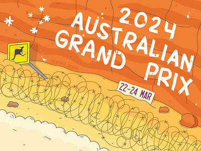 Formula 1 Grand Prix 2024 x Mad Max Poster by Satimo Design 2d apo apocalypse australia cars cartoon desert design draw formula 1 grand prix graphic design illustration illustrator mad max orange sand satimo design sport sport car