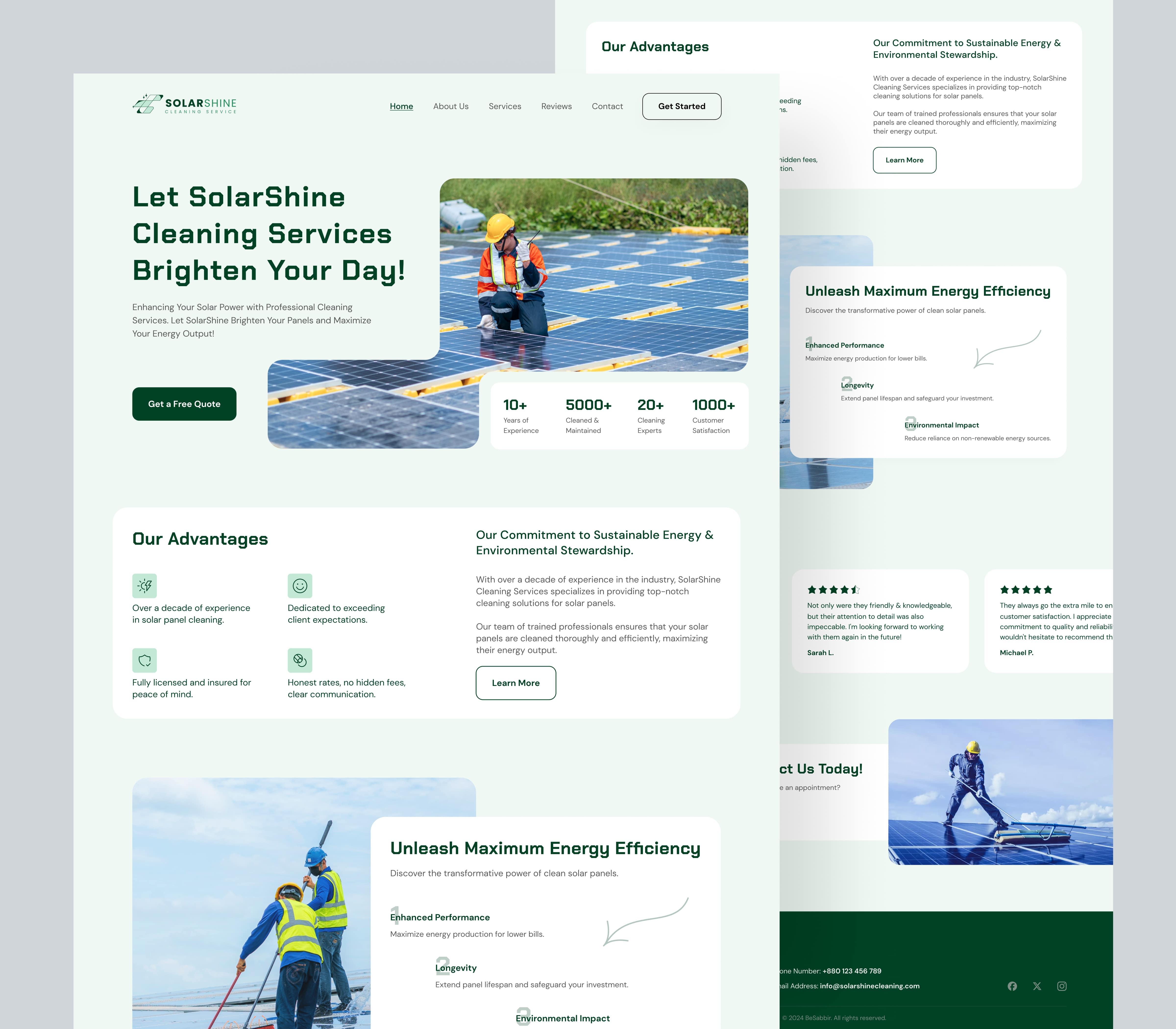 Solar Cleaning Services Web Design Concept clean cleanengery cleaning services design figma green home page inspiration landing page solar panel solarpanelcleaning solarshine ui ui design ui ux ux design web design website