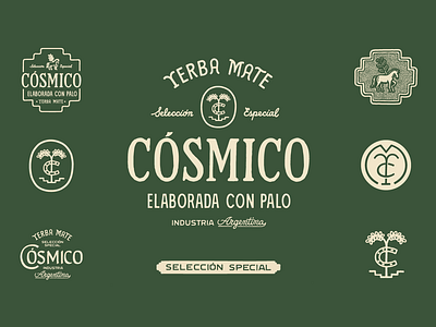 Cósmico Yerba Mate branding design graphic design illustration lettering lettering art logo