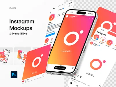 Free Instagram Mockup Kit with iPhone 15 Pro design bundle download free mockup freebie instagram iphone mockup psd social media