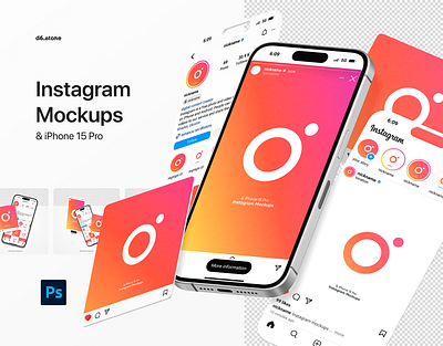 Instagram Mockup Kit with iPhone 15 Pro design bundle download free mockup freebie instagram iphone mockup psd social media
