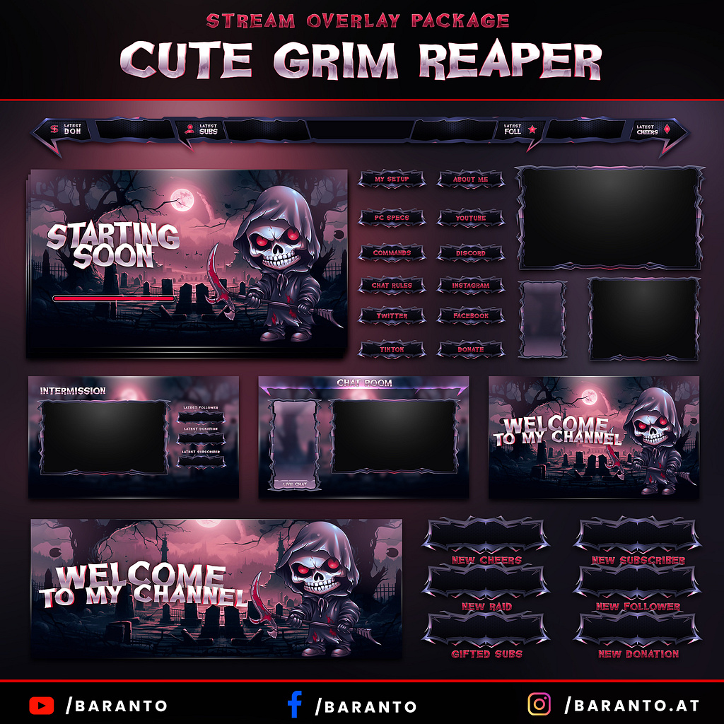 Animated Cute Grim Reaper Twitch Overlay Package by Anto Barac on Dribbble