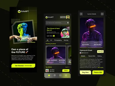 NFT App - Mobile App UI/UX Design, NFT Marketplace App Design app app design design minimalist mobile mobile app mobile app design mobile app ui mobile design nft app design nft app mobile ui nft mobile app product design ui ui design uiux uiux design user interface ux visual design