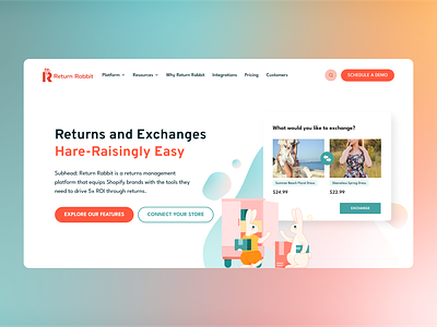 Return Rabbit - Website Design business ecommerce graphic design hero illustration landing page rabbit returns shopify ux web app web design website