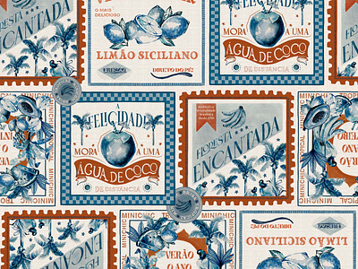 Tropical & Vintage Stamps Pattern art brazil design digital fashion fashionprint graphic design illustration pattern print tropical vintage