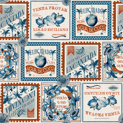 Tropical & Vintage Stamps Pattern art brazil design digital fashion fashionprint graphic design illustration pattern print tropical vintage