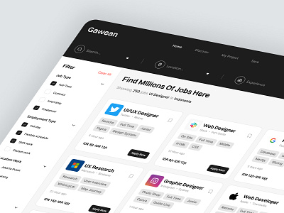Gawean - Job Finder Dashboard clean dashboard design figma graphic design minimalist ui uiux ux web webdesign website