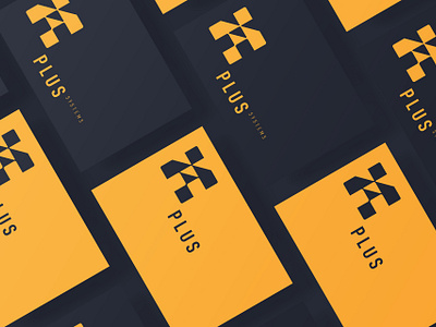 Plus Systems branding business cards design graphic design identity logo logo design navy passive fire plus symbol plus systems yellow