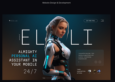 ELLI, AI assistant futuristic landing page minimalist online course web design website