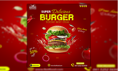 I will create social media post, food poster and food banner bifold brochure book cover branding kit business card business flyer event flyer fast food post design food flyer food truck menu rest restaurants menu trifold brochure visiting card