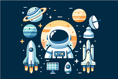 Astronaut Space Planets Cartoon Elements Illustration astronaut cartoon clipart element galaxy human illustration job nasa planet rocket space spacecraft spaceflight star vector