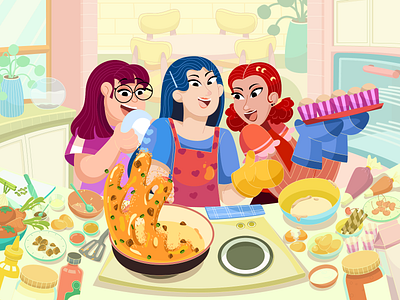 Girl Activity - Illustration colorfull cooking cooking creativity empowered girl friendship flavors girl activity girl in cooking happy baking illustration girl illustration kitchen sister in cooking