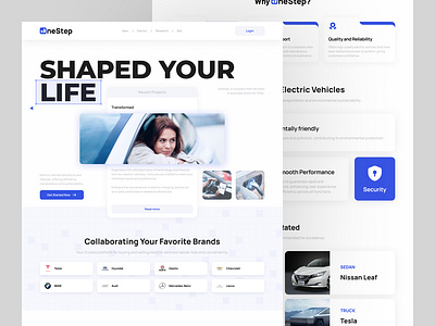 OneStep - Electric Vehicle Landing Page Website clean design electric vehicle electric vehicle app electric vehicle application figma graphic design home page interface design landing page ui uiux user experience user interface ux web web application webapp webdesign website website design