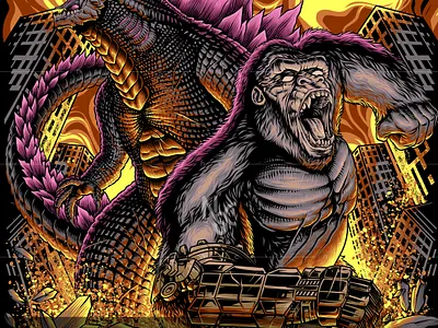 GODZILLA x KONG apparel character clothing darkart darkillustration fantasy film godzilla godzilla vs kong godzilla x kong godzillaxkongthenewempire halloween horror illustration kaiju kong monster monsterverse movie nft