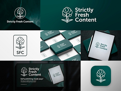 Strictly Fresh Content proposed design (revisit) app app icon billboard book branding bud business card dark ebook forest green grow logo logo variations plants presentation publisher sprout tablet tree