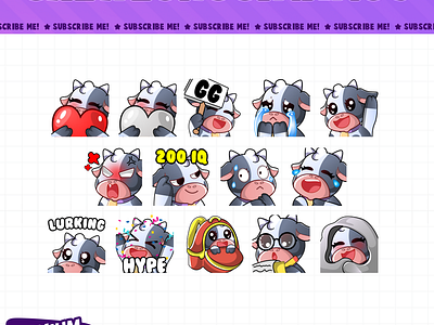 Cow Cute Custom Emotes For Twitch, Kick, ube, Discord By Hachiko cow design discord emotes facebook emotes hachiko hachiko art illustration loyalty badges sapi sub badges sub emotes twitch emotes youtube emotes