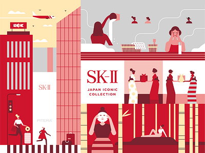 SK-II character city gift illustration japan mask packaging pink plane sk ii skincare snow travel vector