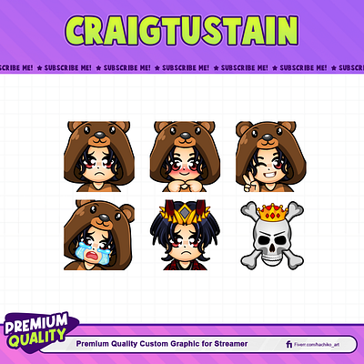 Chibi Girl Custom Emotes For Twitch, Kick Discord By Hachiko_Art design discord emotes facebook emotes hachiko art hahiko illustration loyalty badges skull sub badges sub emotes twitch emotes ui youtube emotes