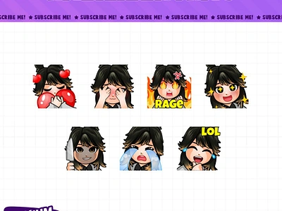 Chibi Girl Custom Emotes For Twitch, Discord By Hachiko_art design discord emotes facebook emotes hachiko hachiko art illustration loyalty badges noai sub badges sub emotes twitch emotes ui youtube emotes