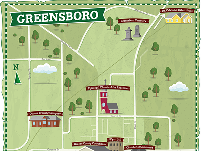 Greensboro Historic Downtown cartography custom map design event map flyer guide historic illustration map map design map illustration walking guide