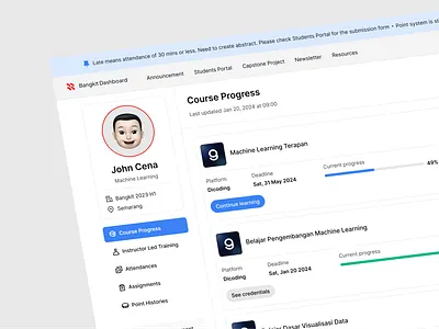 Bangkit Dashboard bangkit clean dashboard ilt learning progress shcedule ui ux web web design