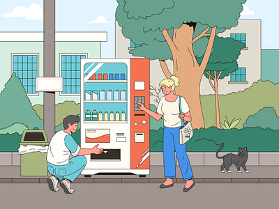 Vending Machine character flat design illustration ligne claire vending machine