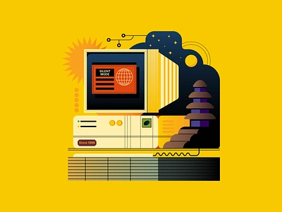 Silent Computer bali branding computer design digital editorial icon illustration indonesia internet minimal moon network pc silent technology vector world yellow