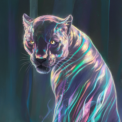 Ethereal Panther: Luminescent Majesty animation fluorescent illuminated illustration luminescent painting