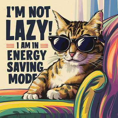 Cat Nap: Energy Saving Mode Activated 3d animation cinematic quality painting typography vector illustration portrays
