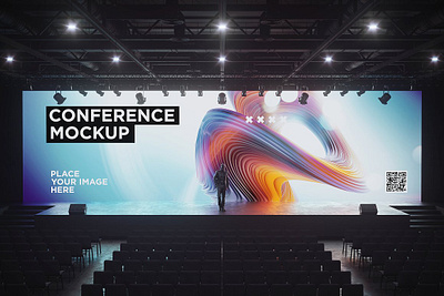 Conference Hall Screen Mockup cinema concert conference hall screen mockup corporate digital hall interior light party presentation projection projector scene screen theatre