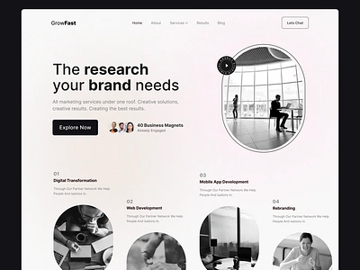 GrowFast || Hero Exploration agency analysis brand designer digital freelance hero homepage landingpage marketing minimalism quotation recruiter remote research service trending uxui web design website