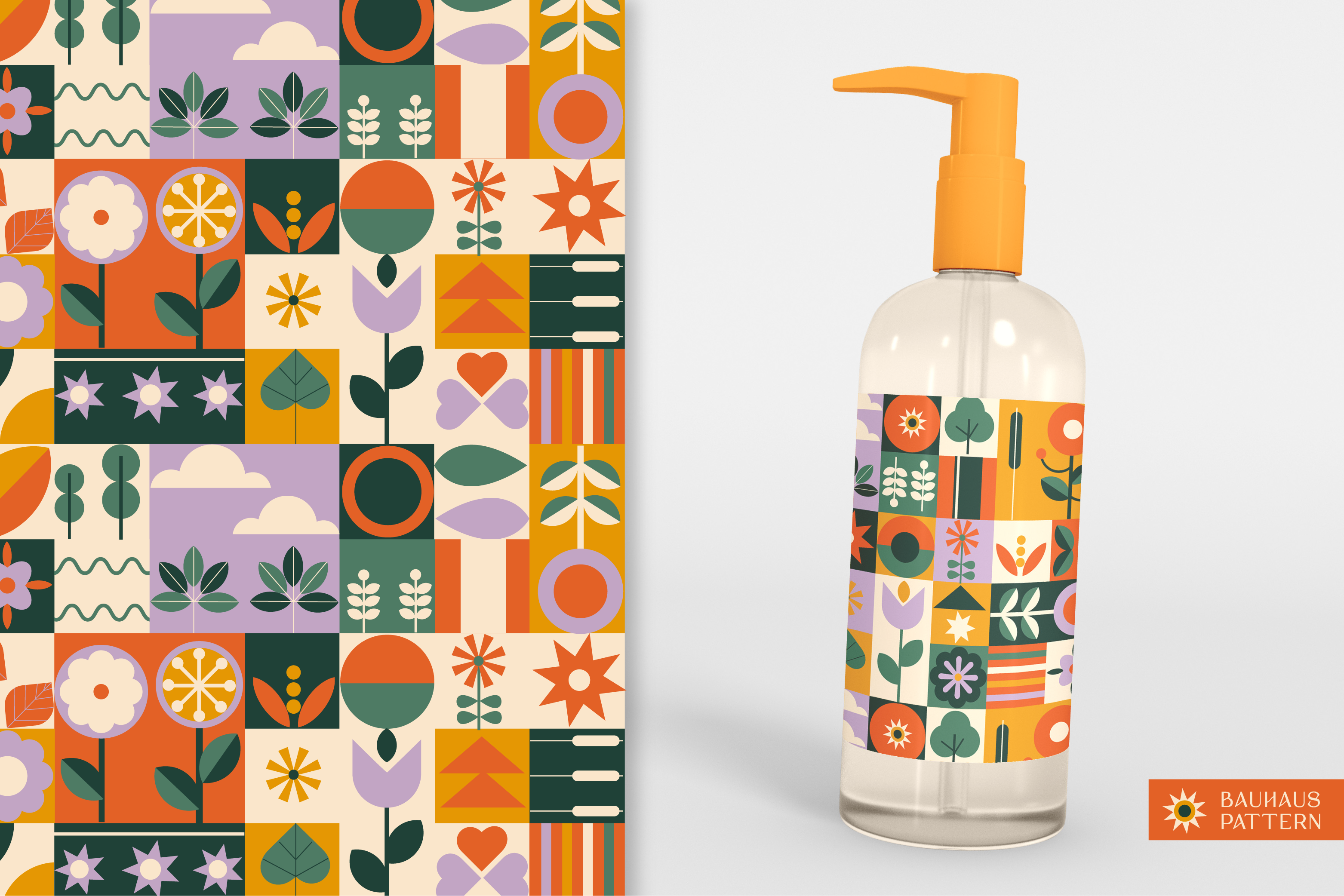 Geometric modern bauhaus pattern. Abstract nature bauhaus cosmetic flat flower geometric minimalist modern nature packing pattern retro seamless