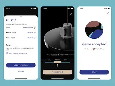 Muscle Game Screens for Bownce Sports Tech Startup madebymad