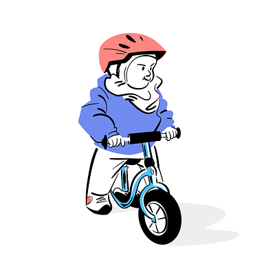 Let's go! artwork bike blue character child design digital art drawing helmet illustration inking kid linework red riding sketch sport