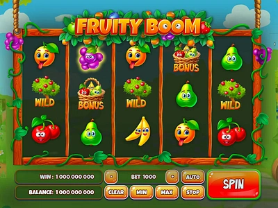 Energizing ‘Fruity Boom’ Slot — WIN Animation bonus animation classic slot fruit orchard fruit themed fruits fruity game field animation icons animation slot amination slot online slot reels ui animation wild win animation