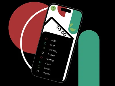 To-do list concept abstract aesthetic app design back button book bulletpoints check design fun geometric shapes list mobile ui radio buttons shapes to do trendy ui user interface