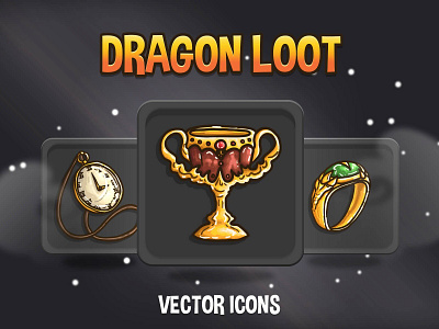 Dragon Loot Vector RPG Icons 2d art asset assets fantasy game game assets gamedev icon icone icons indie indie game loot mmo mmorpg pack rpg set vector