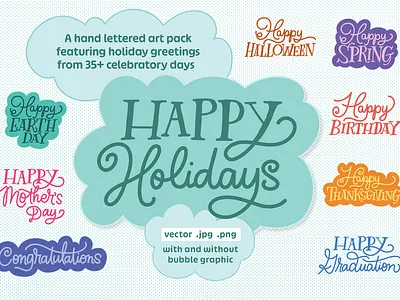Wordy Hand Lettering Holidays Pack creative market design graphic design hand lettering vector